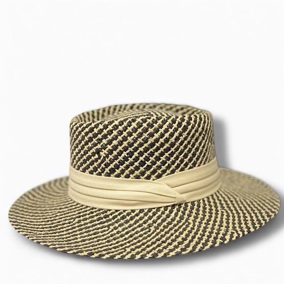 Two Tone Wide Brim Pork Pie Weave Straw Sun Boater Hat - NEW - Picture 5 of 6